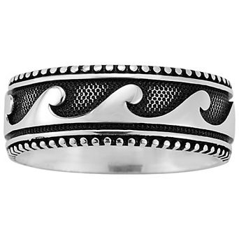 Menster Men's Sterling Silver Oxidized Wave Band Ring
