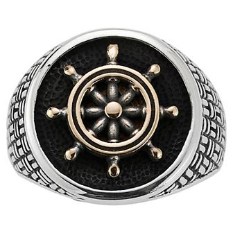 Menster Men's Sterling Silver Oxidized Boat Helm Signet Ring