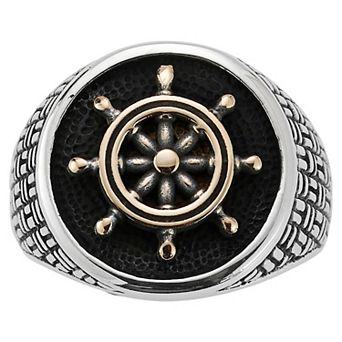 Menster Men's Sterling Silver Oxidized Boat Helm Signet Ring