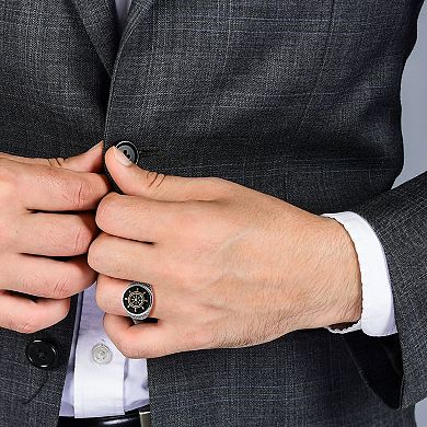 Menster Men's Sterling Silver Oxidized Boat Helm Signet Ring