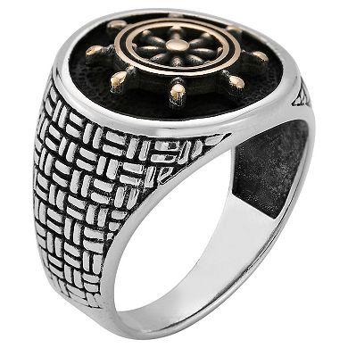 Menster Men's Sterling Silver Oxidized Boat Helm Signet Ring
