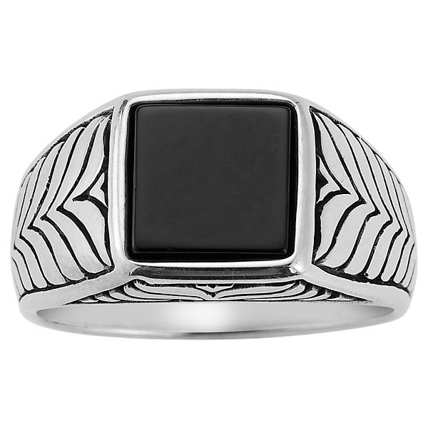 Menster Men's Sterling Silver Black Onyx Square Signet Ring