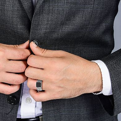 Menster Men's Sterling Silver Black Onyx Square Signet Ring