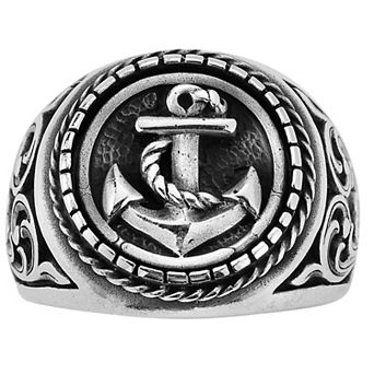 Menster Men's Sterling Silver Oxidized Anchor Signet Ring
