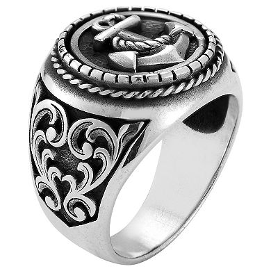 Menster Men's Sterling Silver Oxidized Anchor Signet Ring