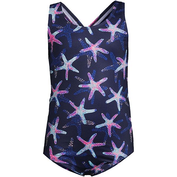 Girls Slim Lands' End Chlorine Resistant One Piece Swimsuit