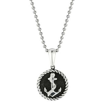 Menster Sterling Silver Oxidized Anchor Pendant Necklace