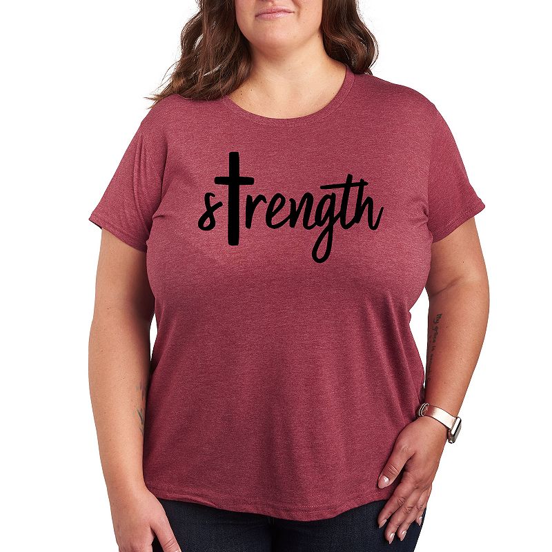 Plus Strength Cross Graphic Tee, Women's, Size: 1XL, Grey Dark Red