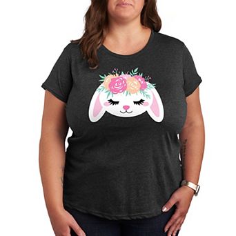 Plus Bunny Face With Flower Crown Graphic Tee