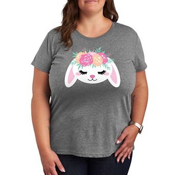 Plus Bunny Face With Flower Crown Graphic Tee
