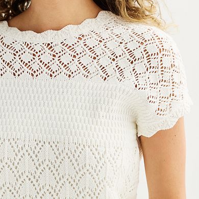 Women's Draper James Short Sleeve Crochet Sweater