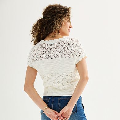 Women's Draper James Short Sleeve Crochet Sweater
