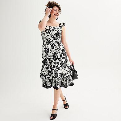 Women's Draper James Floral Jacquard Flutter Sleeve Midi Dress