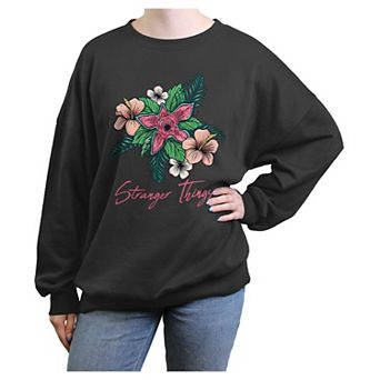 Juniors' Stranger Things Floral Motif Graphic Fleece
