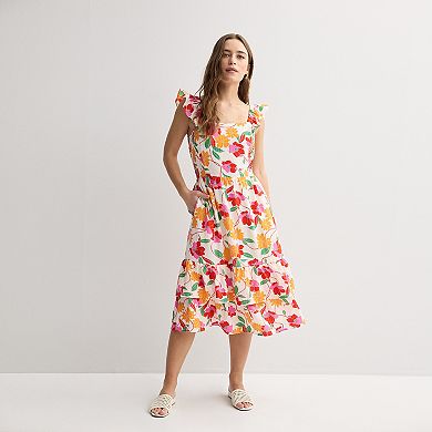 Women's Draper James Floral Crepe Flutter Sleeve Midi Dress