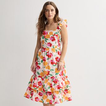 Women's Draper James Floral Crepe Flutter Sleeve Midi Dress