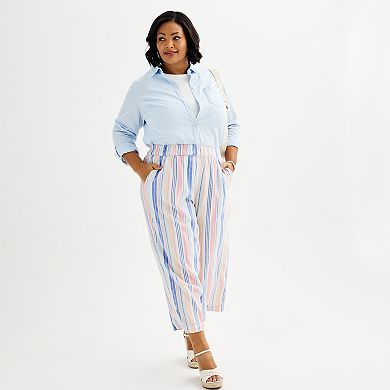 Plus Size Croft & Barrow Striped Wide Leg Cropped Pants
