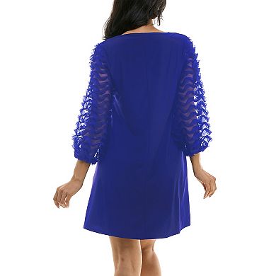 Women's Nina Leonard Mesh Balloon Sleeve Trapeze Dress