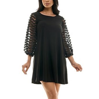 Women's Nina Leonard Mesh Balloon Sleeve Trapeze Dress