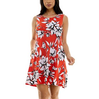 Women's Nina Leonard Puff Print Pocket Trapeze Dress