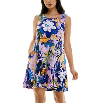 Women's Nina Leonard Puff Print Pocket Trapeze Dress