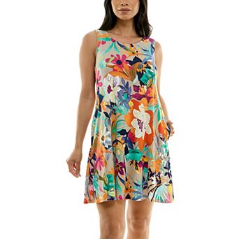Women's Nina Leonard Puff Print Pocket Trapeze Dress