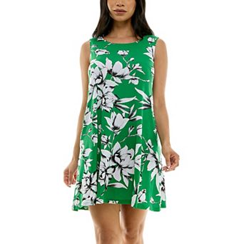 Women's Nina Leonard Puff Print Pocket Trapeze Dress
