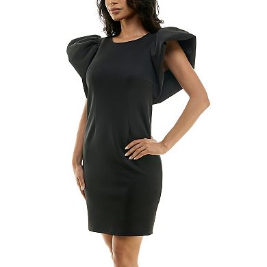 Women's Nina Leonard Ruffle Shoulder Sheath Mini Dress