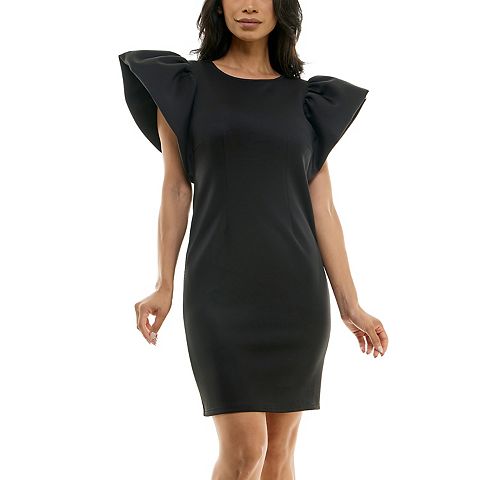 Женские платья Nina Leonard Women's Nina Leonard Ruffle Shoulder Sheath Mini Dress