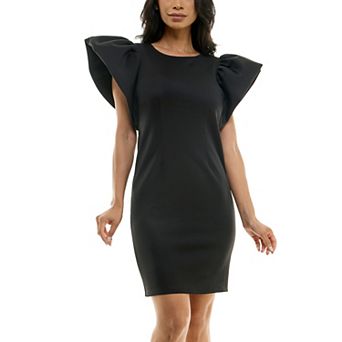Women's Nina Leonard Ruffle Shoulder Sheath Mini Dress