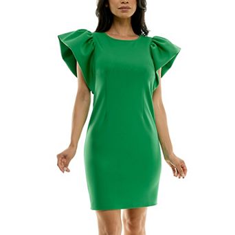 Women's Nina Leonard Ruffle Shoulder Sheath Mini Dress
