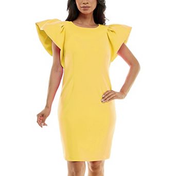 Women's Nina Leonard Ruffle Shoulder Sheath Mini Dress