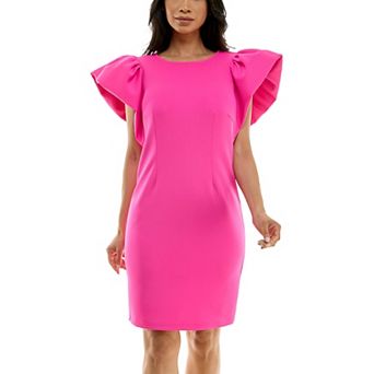 Women's Nina Leonard Ruffle Shoulder Sheath Mini Dress