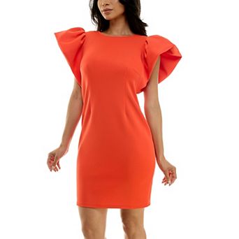 Women's Nina Leonard Ruffle Shoulder Sheath Mini Dress