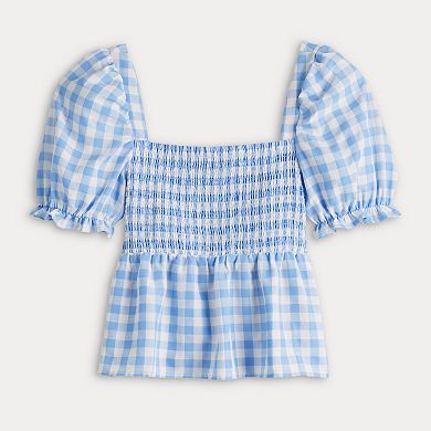 Juniors' Dizzy Lizzy Smocked Short Sleeve Top
