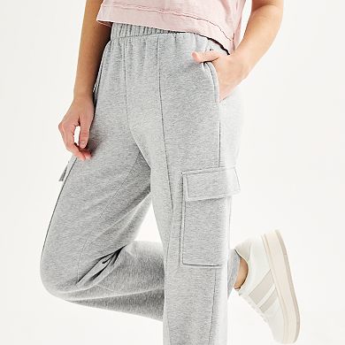 Juniors' Pink Republic Fleece Wide Leg Cargo Pants