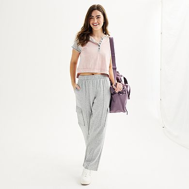 Juniors' Pink Republic Fleece Wide Leg Cargo Pants