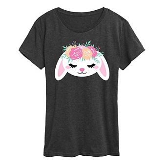 Women's Bunny Face With Flower Crown Graphic Tee