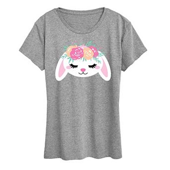 Women's Bunny Face With Flower Crown Graphic Tee