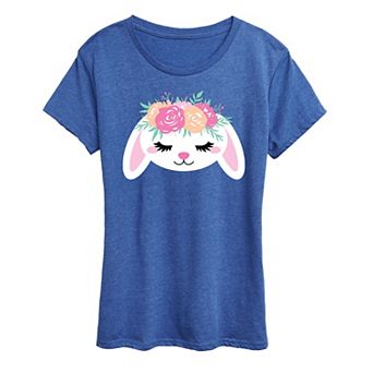 Women's Bunny Face With Flower Crown Graphic Tee