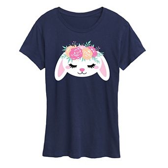 Women's Bunny Face With Flower Crown Graphic Tee