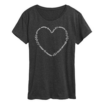 Women's Floral Heart Outline Graphic Tee