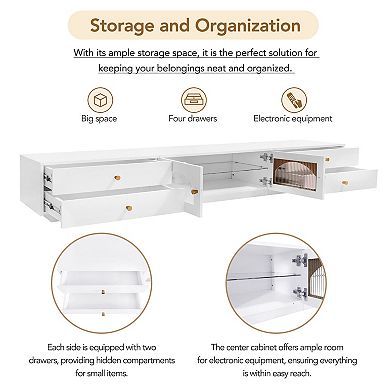Merax Luxurious Tv Stand With Fluted Glass Doors