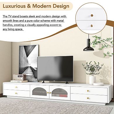 Merax Luxurious Tv Stand With Fluted Glass Doors