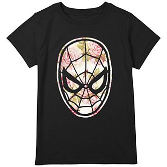Girls Plus Size Spider-Man Floral Print Mask Graphic Tee