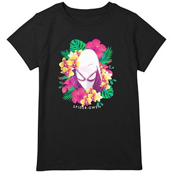Girls Plus Size Spider-Gwen Floral Design Graphic Tee