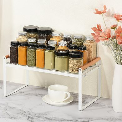 Kitchen Cabinet Shelf Organizer Wood Counter Rack Stackable Storage Holder