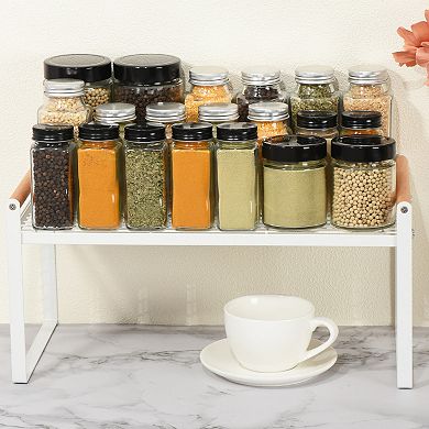 Kitchen Cabinet Shelf Organizer Wood Counter Rack Stackable Storage Holder