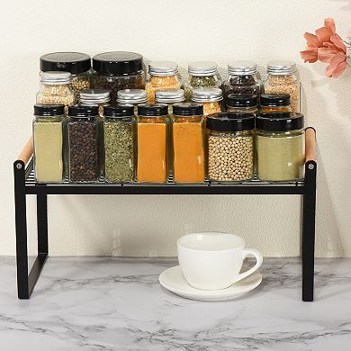 Kitchen Cabinet Shelf Organizer Wood Counter Rack Stackable Storage Holder