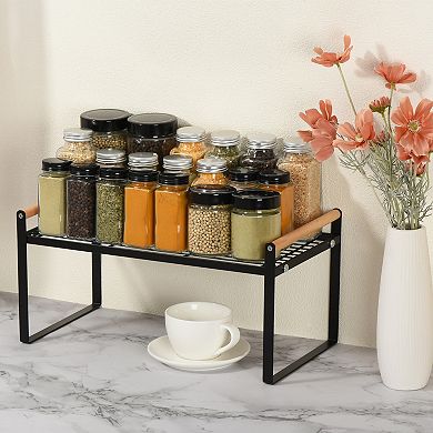Kitchen Cabinet Shelf Organizer Wood Counter Rack Stackable Storage Holder